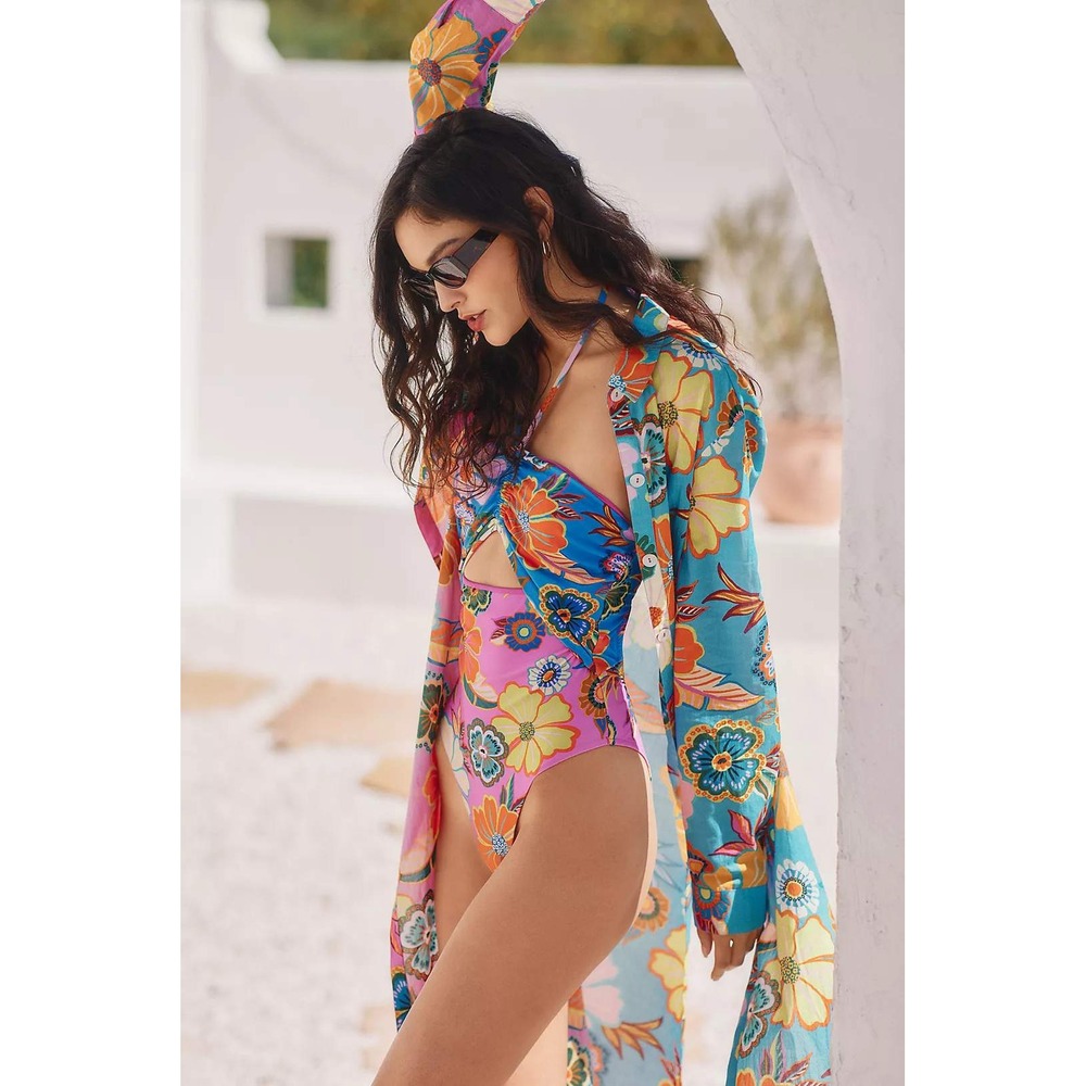 NWT‎ Farm Rio Full Garden One Piece Swimsuit XS Floral Cheeky Cutout Maximalist